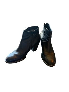 Paul Green Black Leather Ankle Booties with Studded Trim